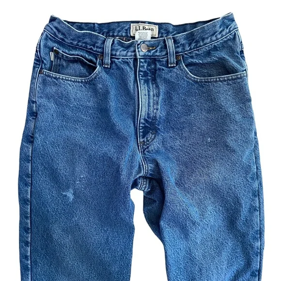 L.L. Bean Men's Flannel Lined Jeans Size 33 x 29 Classic Fit, Blue and Broken-In - Picture 4 of 12